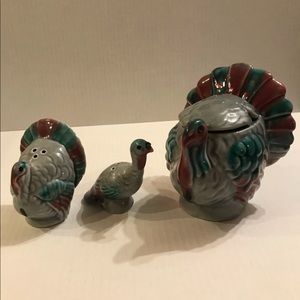 Set Of 3 Vintage Tom And Hen Turkey Salt & Pepper Shakers - Turkey Sugar Bowl
